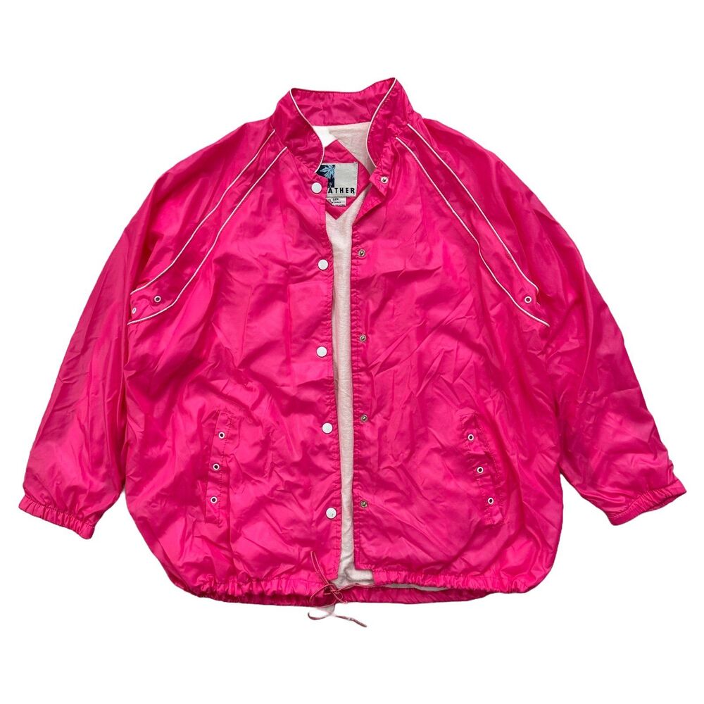Vintage 90s Bubble Gum Pink Windbreaker Snap Jacket Plus Size L 22R Womens